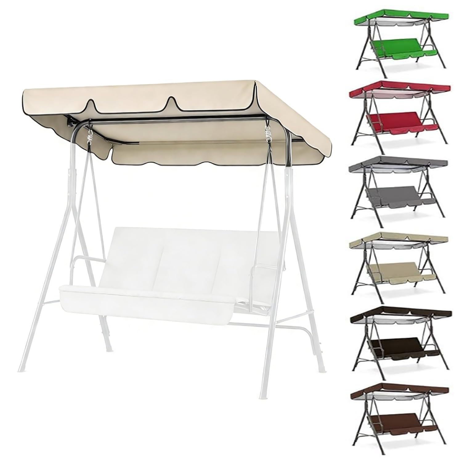YCXHGK 2/3 Seater Swing Canopy Replacement Cover, Garden Hammock Top Cover for Seat Furniture, Canopy Only, Waterproof Oxford Cloth Swing Top(White,190x120cm/75x47in)