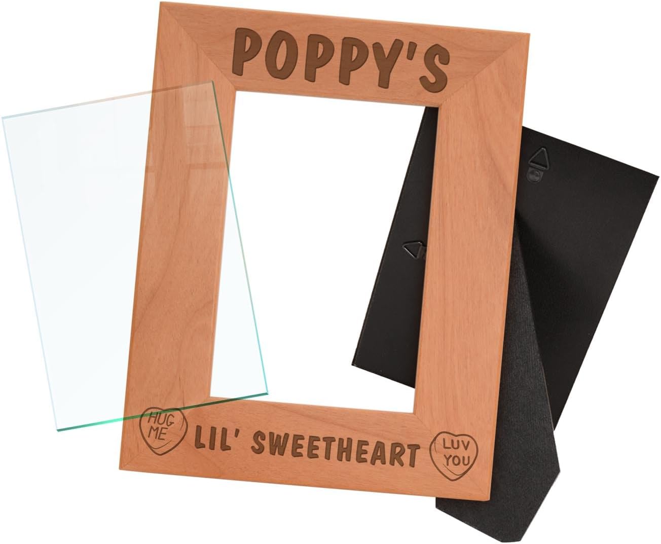 Personalized Gifts Poppy's Lil Sweetheart Baby Granddaughter Natural Wood Engraved 4x6 Portrait Picture Frame Wood