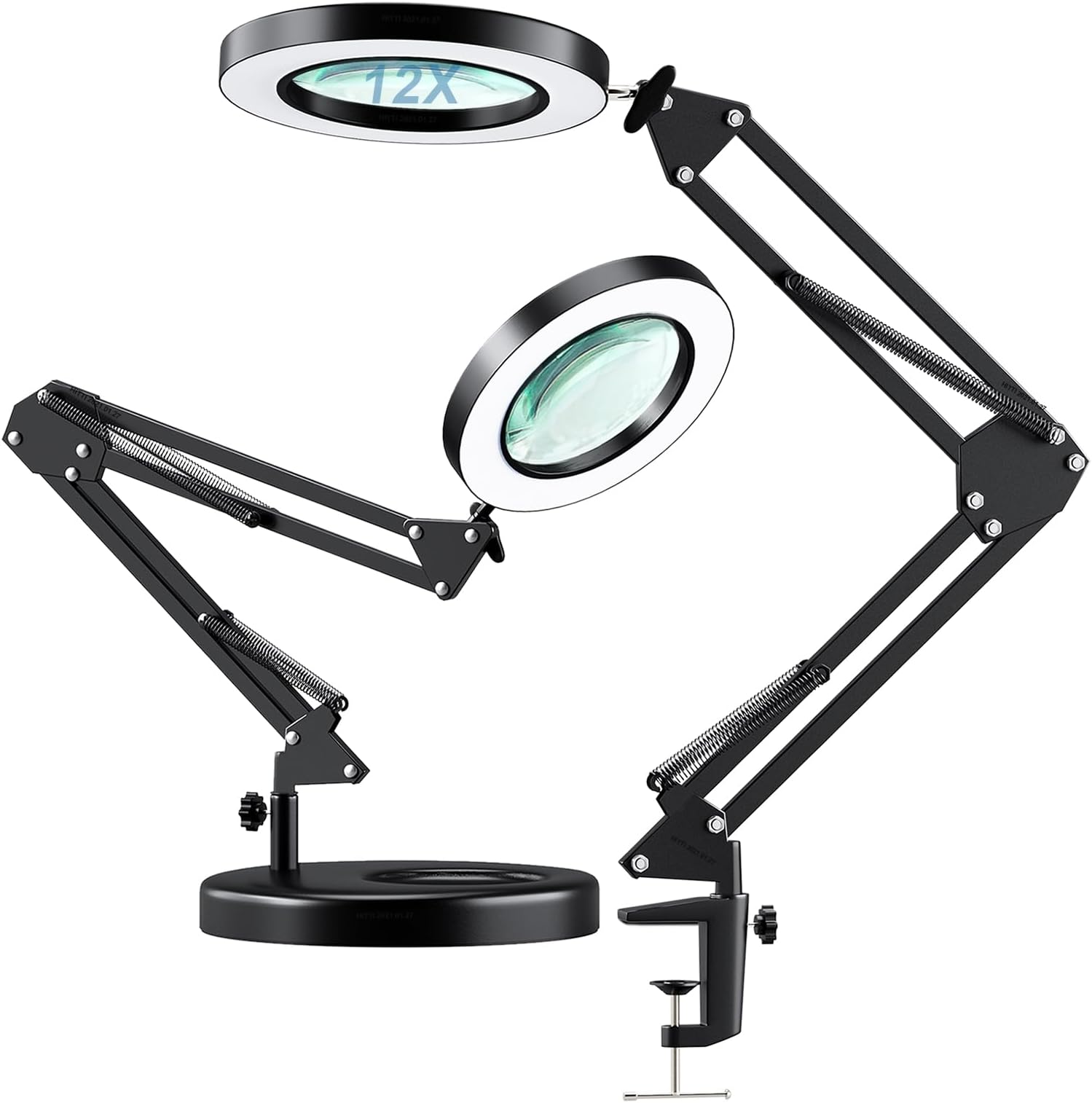 HITTI 【Upgraded 12X LED Magnifying Lamp, 1,800 Lumens Stepless Dimmable, 3 Color Modes, 8-Diopter 4.2″ Real Glass Lens Magnifier Desk lamp, Magnifying Light and Stand for Crafts Reading Close Work