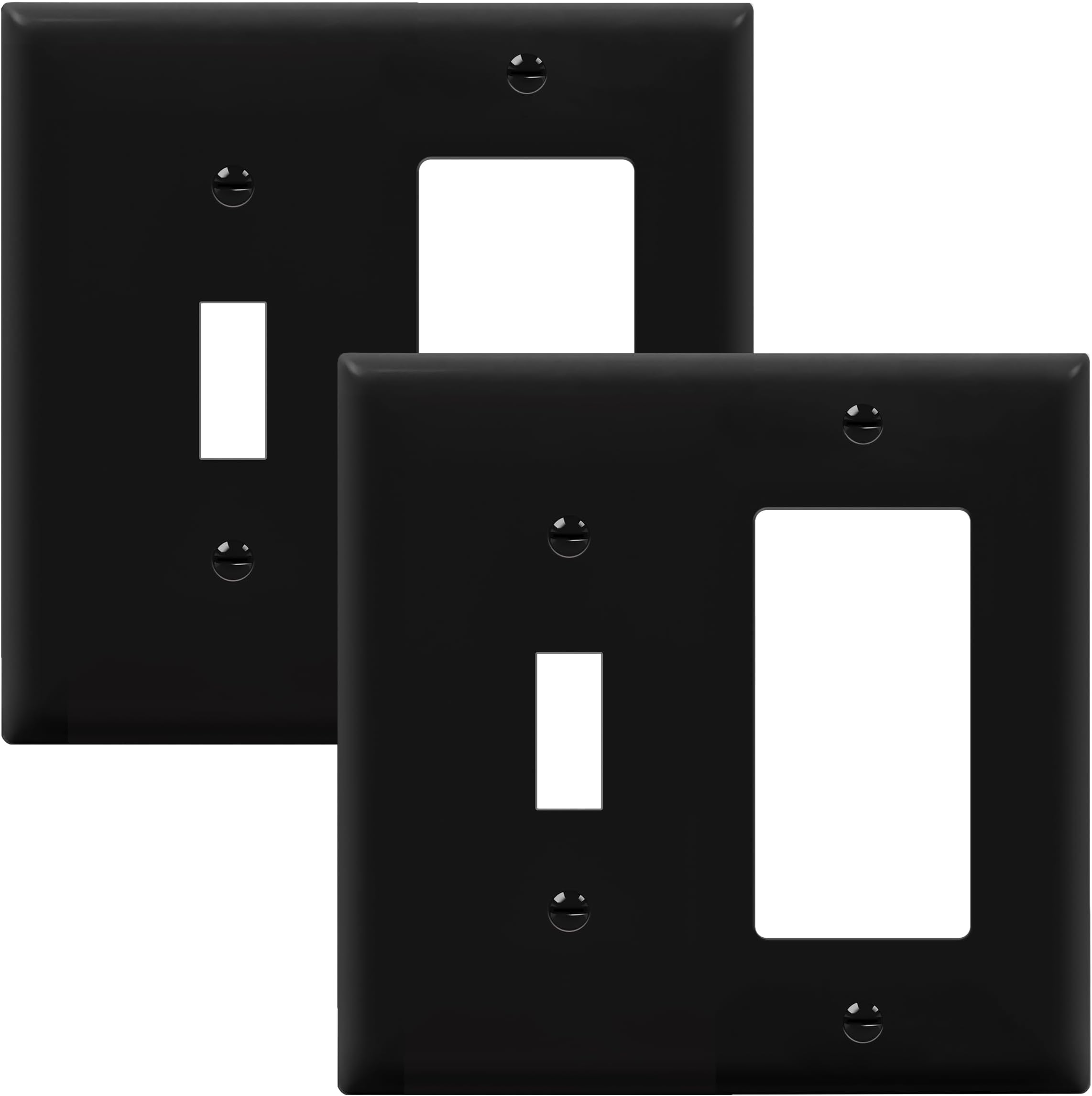 Combination Toggle Light Switch/Decorator Light Switch Plate, Double Switch Wall Plate, Standard Size 2-Gang 4.50" x 4.57", Polycarbonate Thermoplastic, 881131-BK, Black, 2 Pack