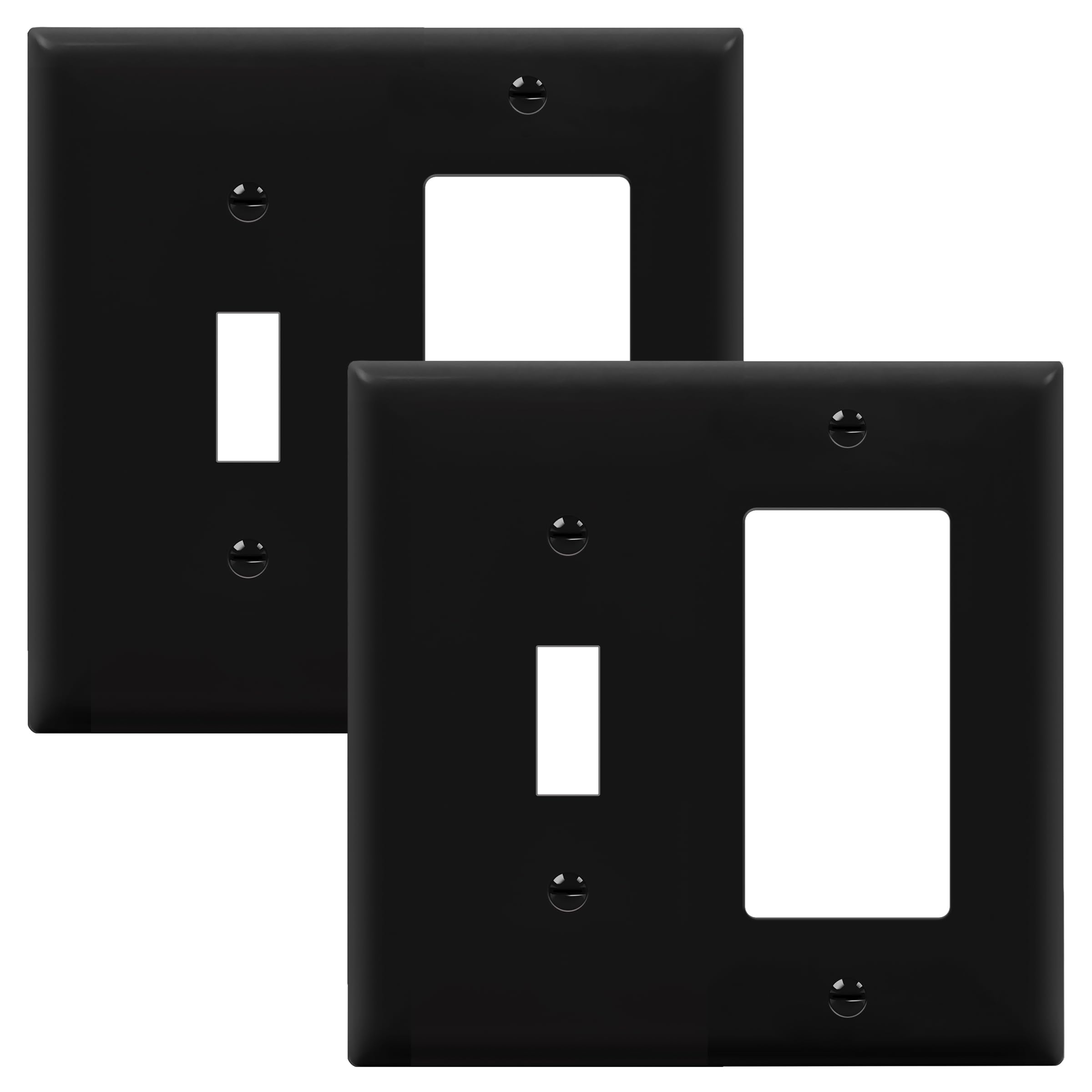 Combination Toggle Light Switch/Decorator Light Switch Plate, Double Switch Wall Plate, Standard Size 2-Gang 4.50" x 4.57", Polycarbonate Thermoplastic, 881131-BK, Black, 2 Pack