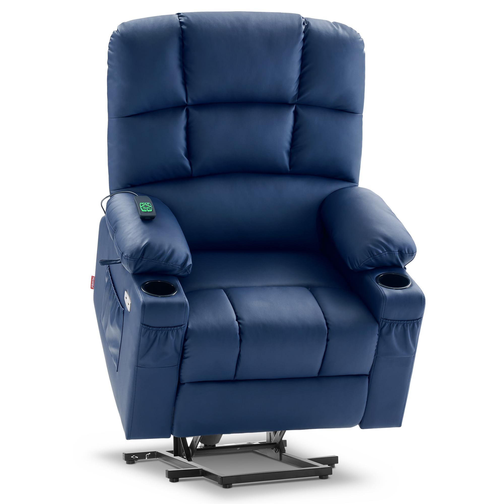 MCombo Medium Lay Flat Dual Motor Power Lift Recliner Chair Sofa with Massage and Heat for Elderly People, Infinite Position, Faux Leather 7679 (Navy Blue, Medium)