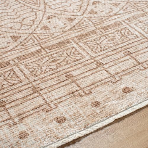 Tapete decorativo rectangular 5x7.8 pies marrón/blanco miniatura 7