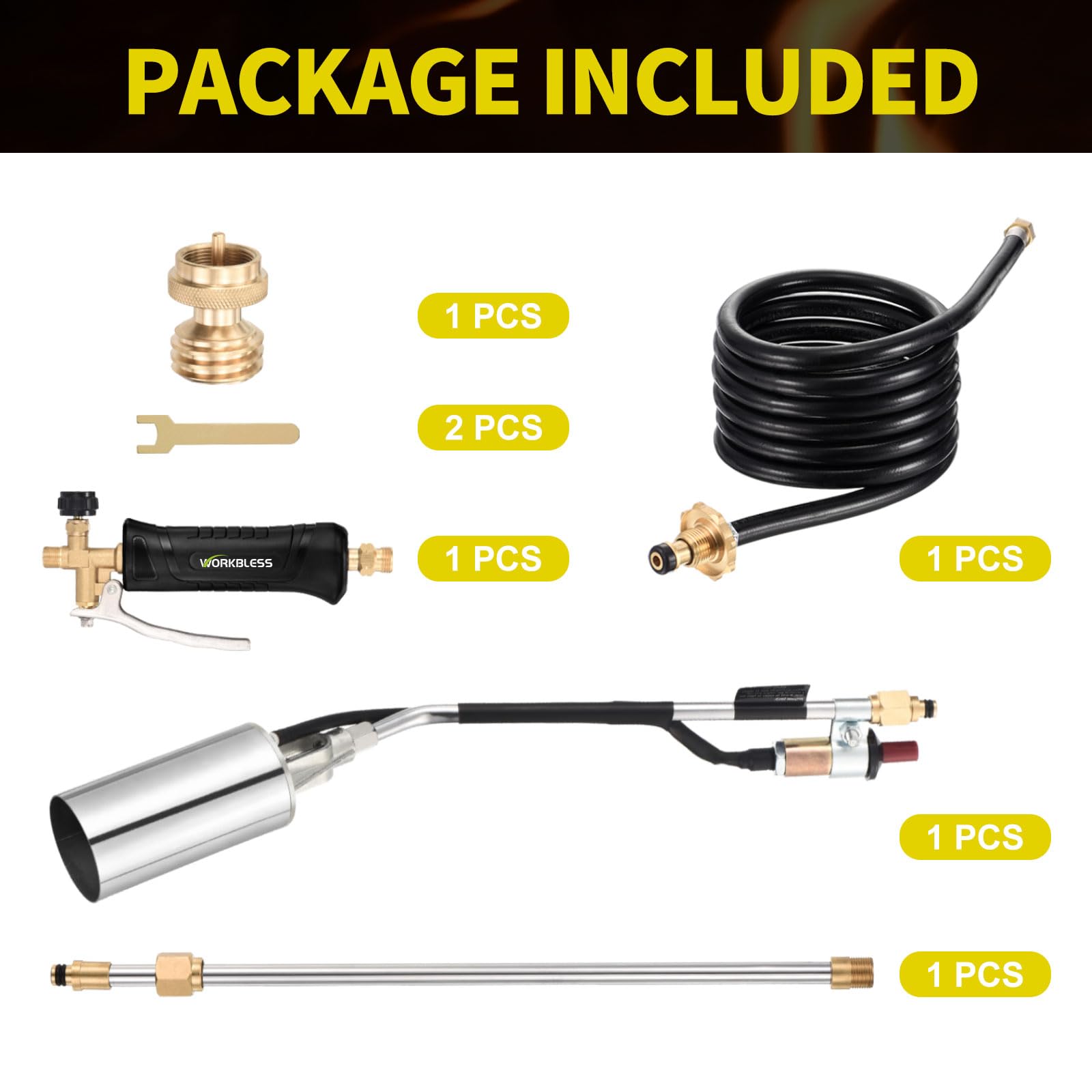Soplete de gas propano para malas hierbas con manguera de 3 m, alta potencia 1800.000 BTU, kit de lanzallamas con control de llama y adaptador, quemador de gas propano para quemar malas