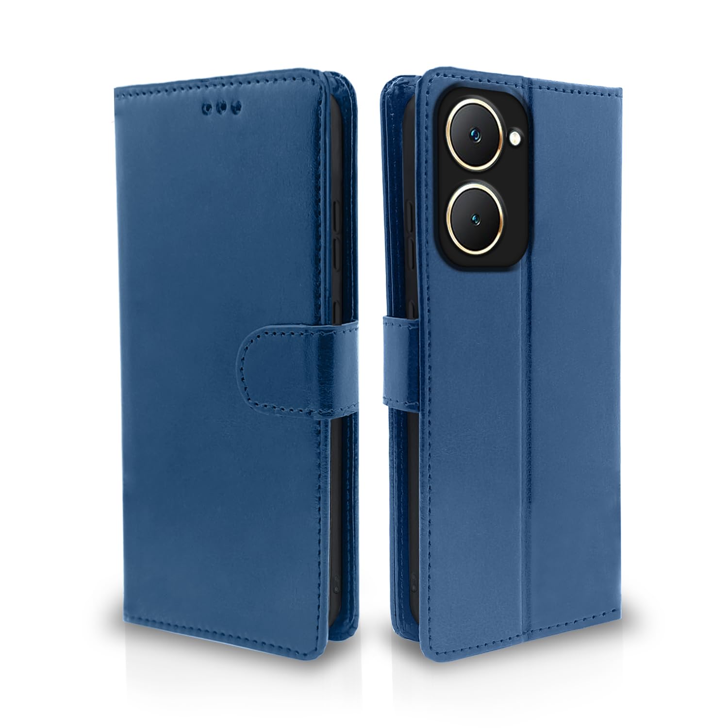 Pikkme Flip Cover Leather Finish | Inside TPU with Card Pockets | Complete Protection Flip Case for Vivo Y03 4G (Blue)