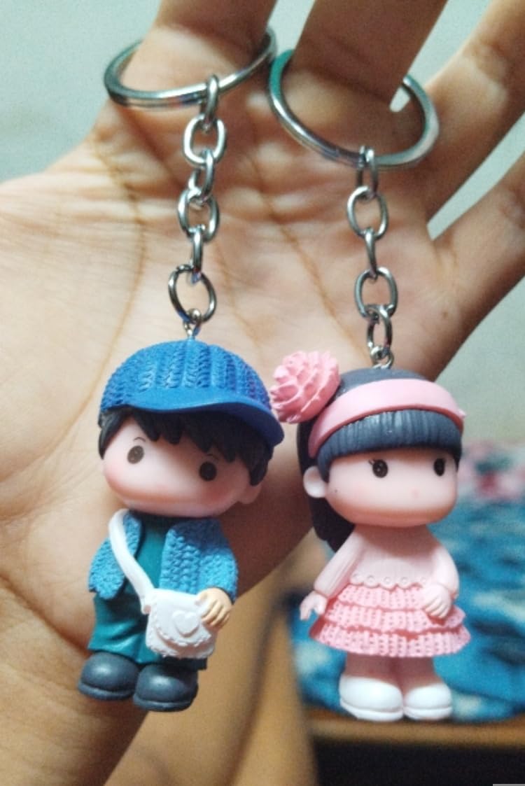 RCMB Creations Cute Couple Doll Keychain Set, PVC Boy and Girl