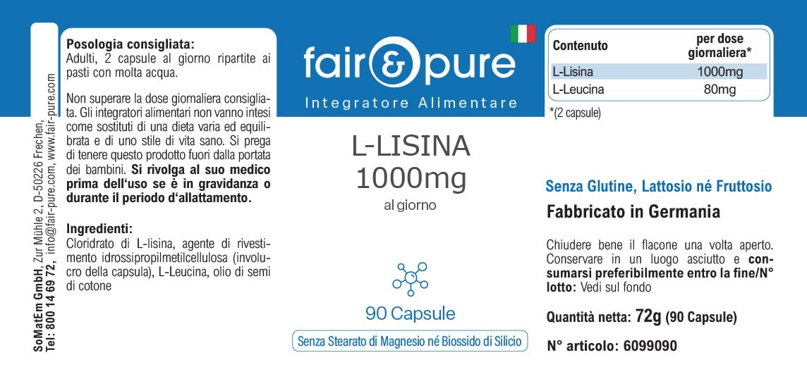 Fair & Pure® - L-Lysine 1000mg par jour - végan - 90 gélules