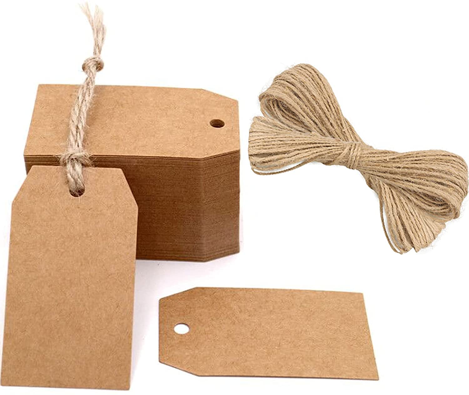 G2PLUS 200PCS Etiquetas de Papel Kraft 4x7CM - Etiquetas de Regalo Marrón Con Cuerda de Yute para Manualidades, Navidad, Cumpleaños