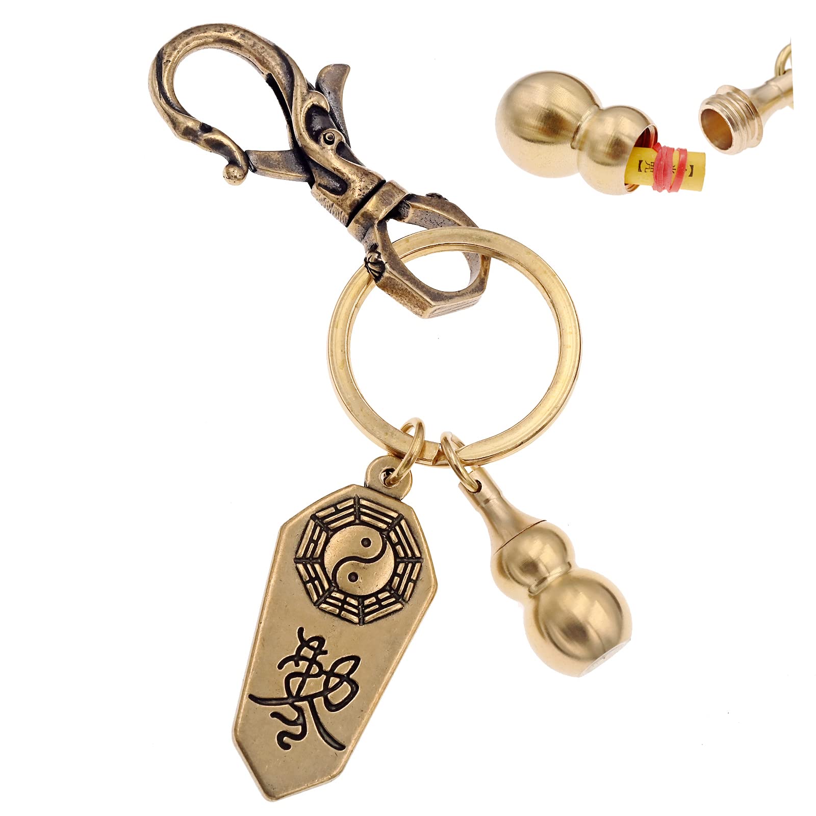 KMOATIM Chinese Feng Shui Wu Lou Amulet Keychain for Men,Brass Good Luck Key Chains Charms Keys Ring Holder for Lucky and Protection