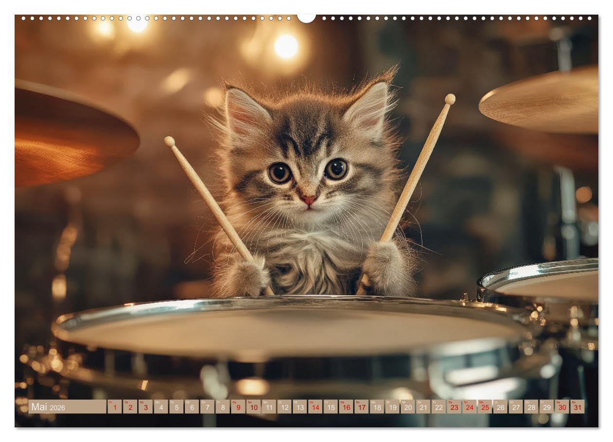 Miau-sikalische Momente (hochwertiger Premium Wandkalender 2026 DIN A2 quer), Kunstdruck in Hochglanz: Katzenkonzert: Süße Melodien kleiner Pfoten (CALVENDO Tiere)