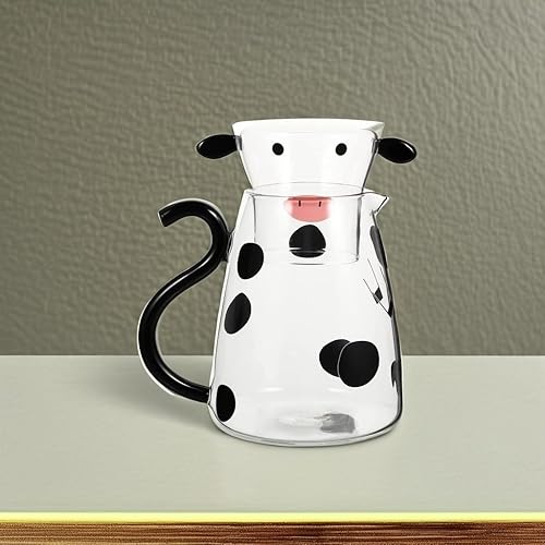 Miniatura 5 de Jarra de agua de vidrio con taza de cristal, juego de jarra de noche de vaca linda jarra de té de cristal, jarra de leche para bebida de medianoche,