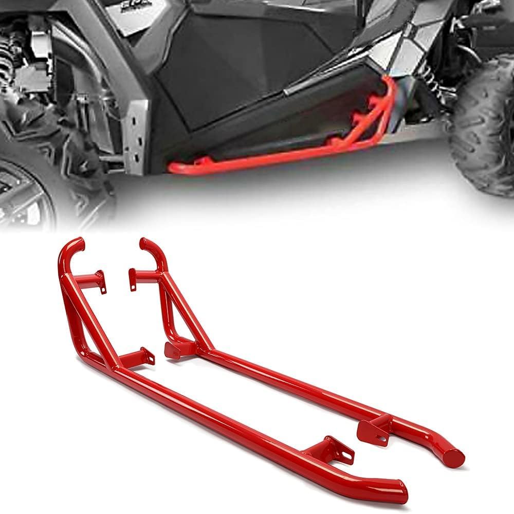 Red Nerf Bars Rock Sliders Compatible with 2014-2023 Polaris RZR XP 1000/ Turbo/Turbo S, RZR 900/900 XC/S 900/ S 1000 (2 Doors) Left & Right Side Steps - 2 Seater
