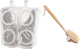 شنطة غسيل الأحذية (لون أبيض) + فرشاة استحمام بمقبض خشبي طويل يصل إلى الظهر بشعيرات