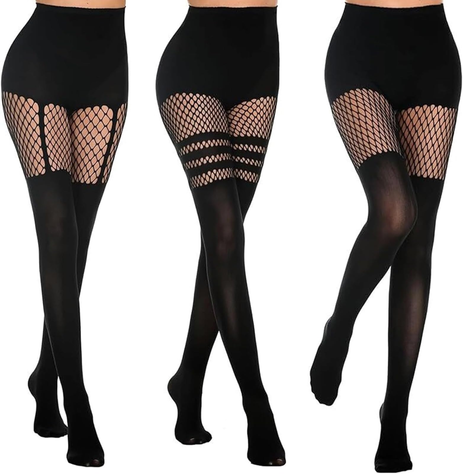 3 Paia Di Leggings Sexy A Vita Alta A Righe Nere A Rete Calze Morbide E Comode Resistenti All'usura Per Appuntamenti E Cosplay in Discoteca