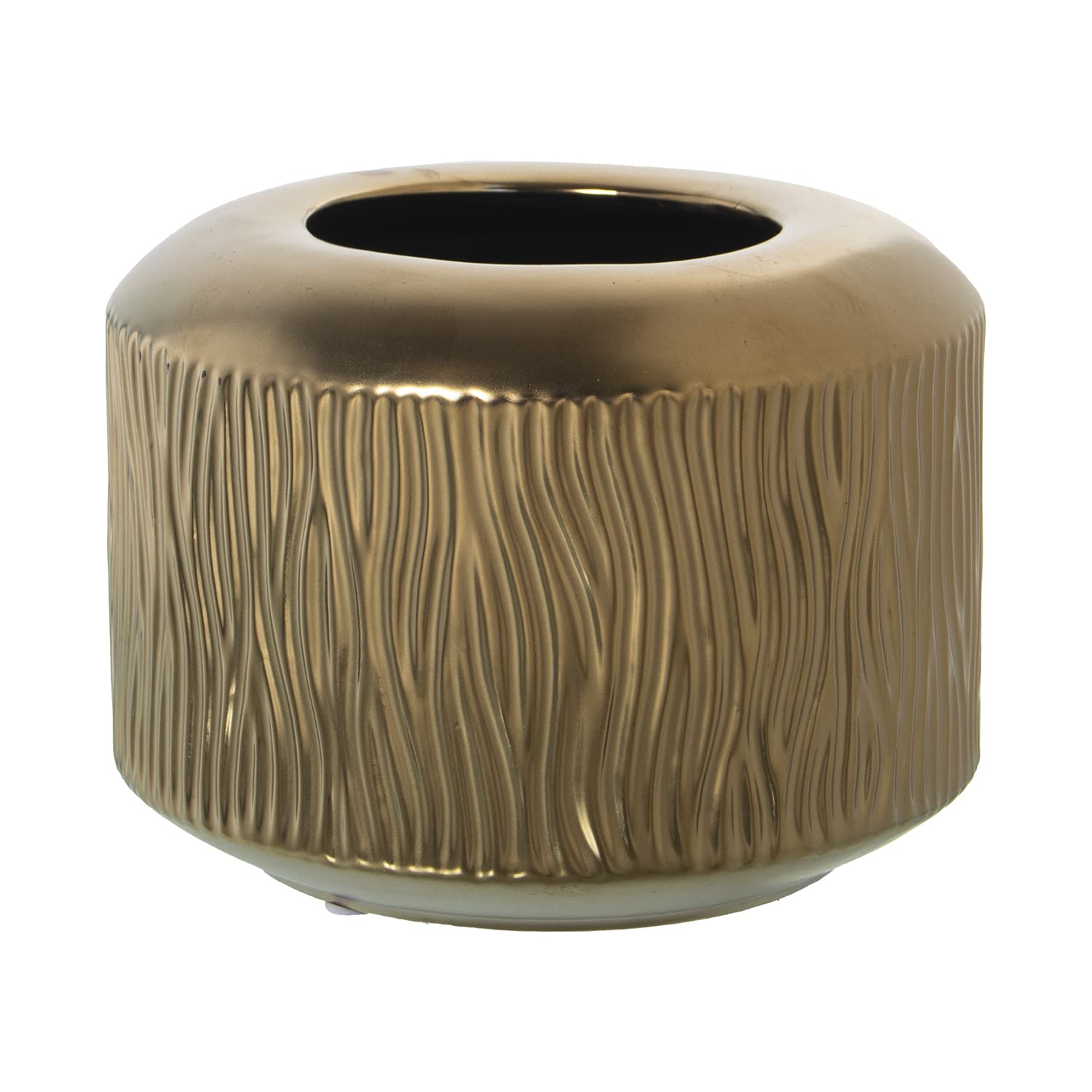 Vase céramique doré 18x18cm objet déco design pour fleurs et pampas