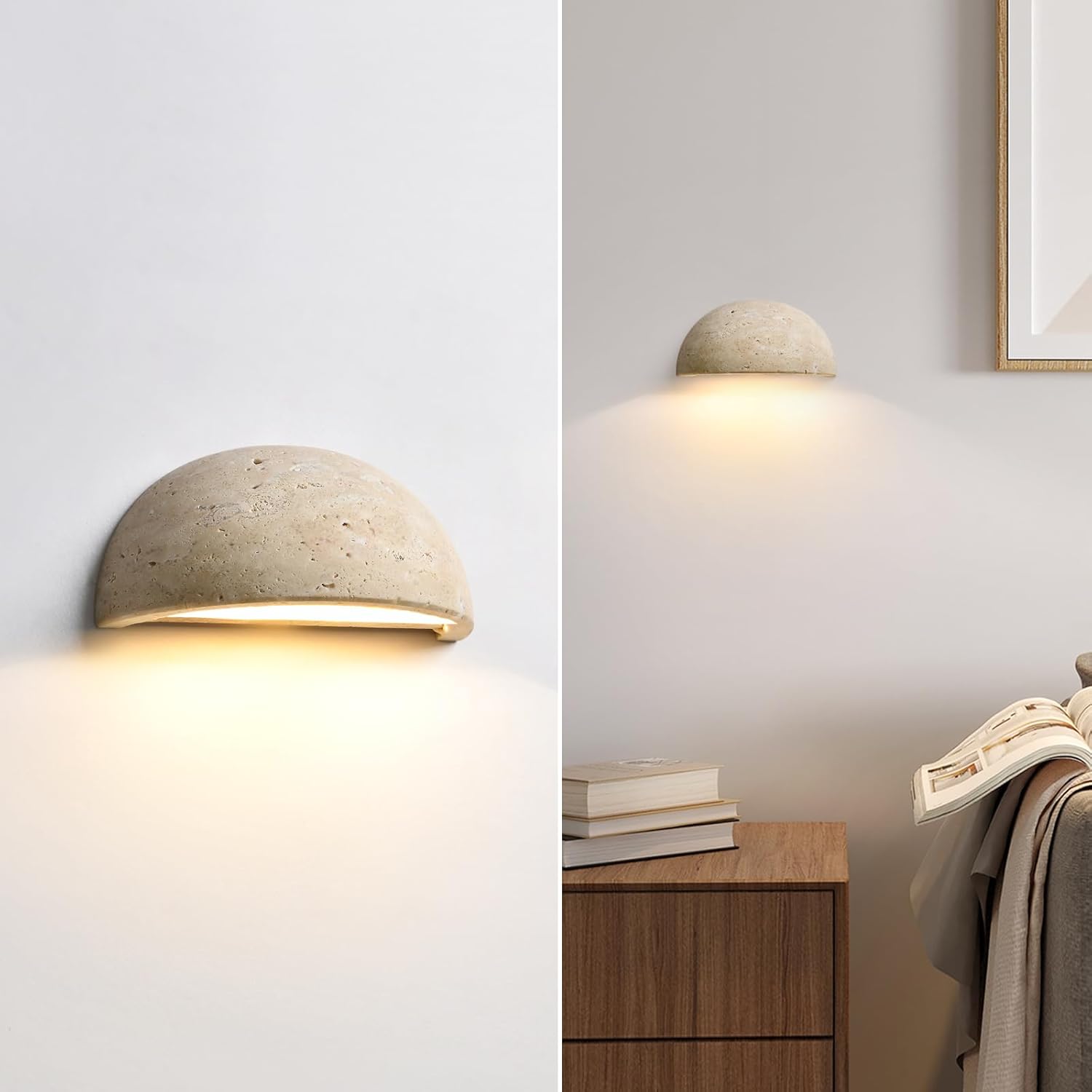 Wabi-Sabi Art Lighting Fixture, Alabaster Nordic Modern Marble Wall Sconce Mounted fixture Lamp Yellow Travertine Japanese Style Natural Stone Bedside Walls Light for Bedroom, Foyer, Entryway,Stair