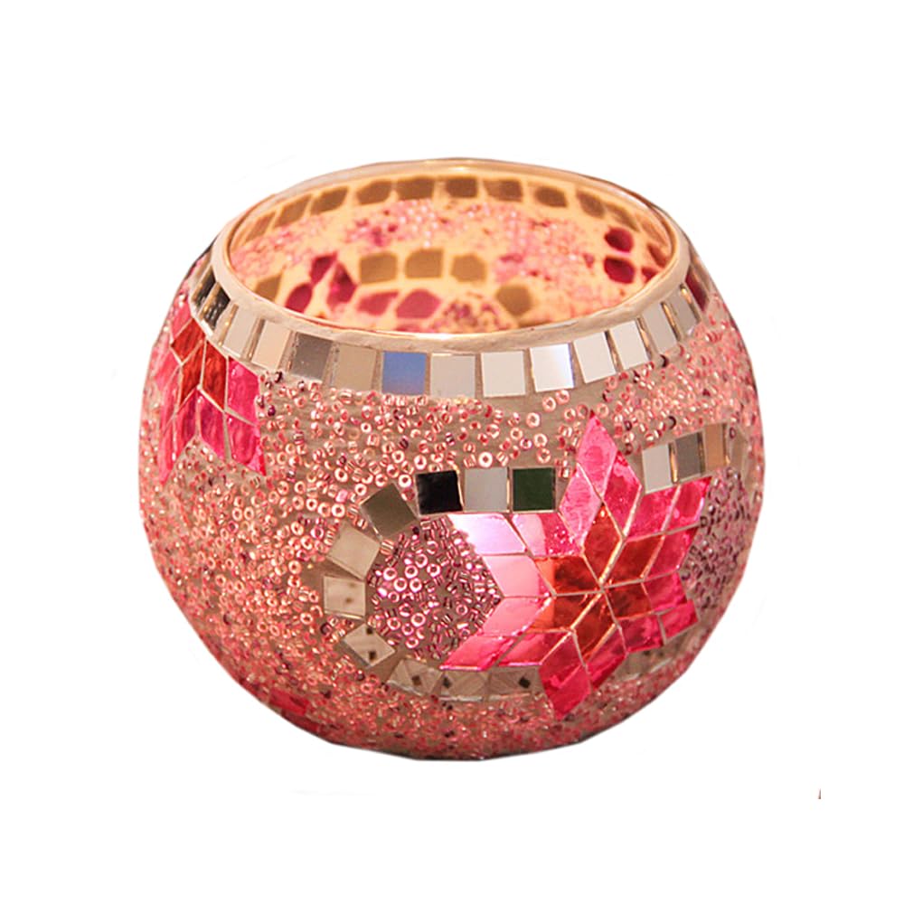 Mosaic Glass Candle Holder Vase Pen Holder, Crackled Glass Mosaic Tea Light Holder