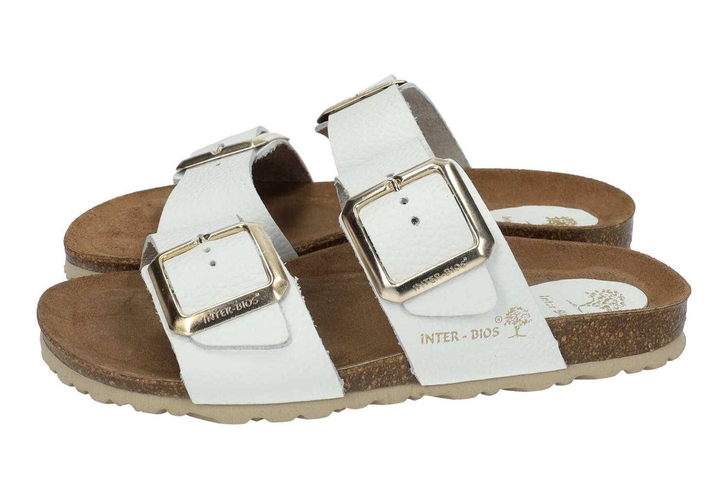 Inter Bios 7232 Sandalias de Mujer Piel Blanca, con Dos Hebillas Ajustables y Suela de Corcho Mujer Sandalias