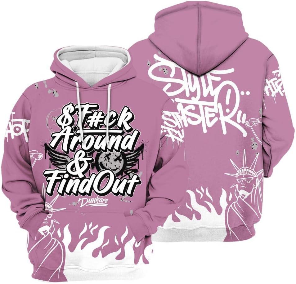 Dunkare Orchid 4s 3D Hoodie, Go with Orchid 4s 3D Hoodie, Geometric Camouflage Pattern All Over Print Unisex Hoodie