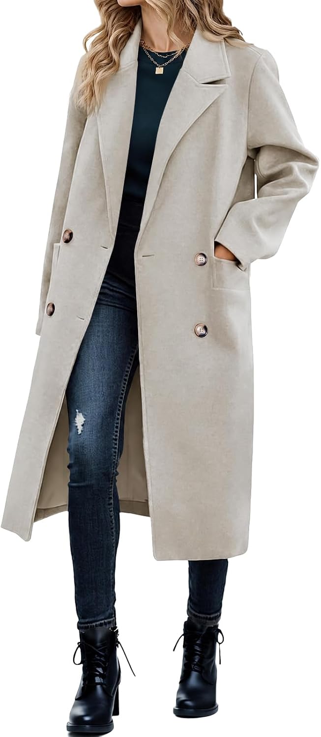 Saodimallsu Womens Winter Double Breasted Pea Coats Long Trench Coat Casual Work Office Overcoat with Pocket