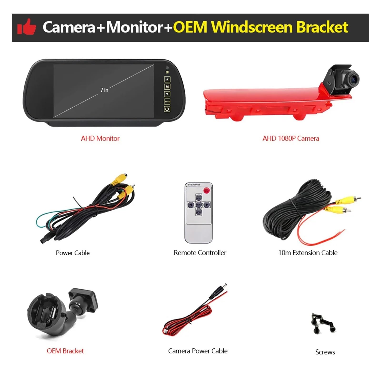 Kamera Cofania AHD 1080P Z Trzecim Światłem Hamowania I Zestawem Monitora Lustrzanego Stabilna Transmisja SygnałU(Cam Monitor Bracket)
