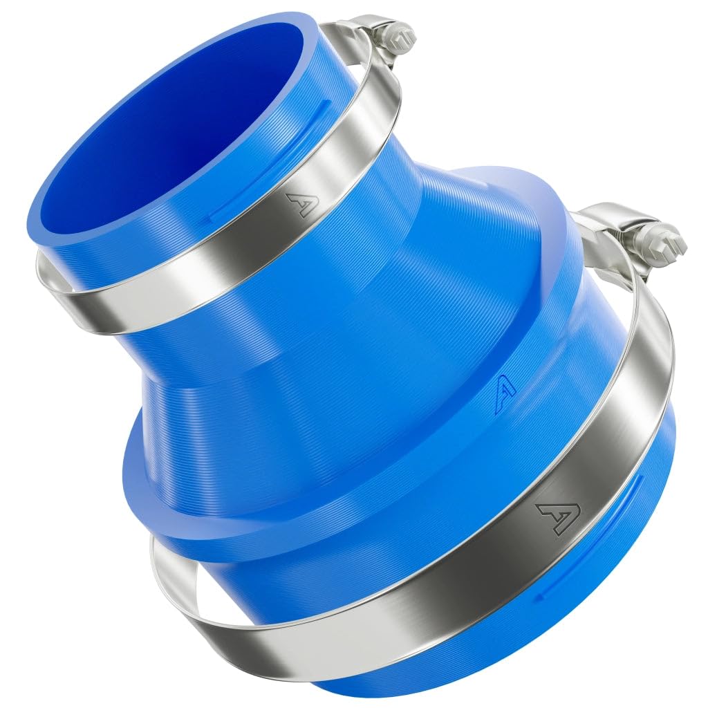 60mm > 51mm Straight Pipe Duct Reduction Connector Blue Ducting Joiner + Hose Clips — image 1