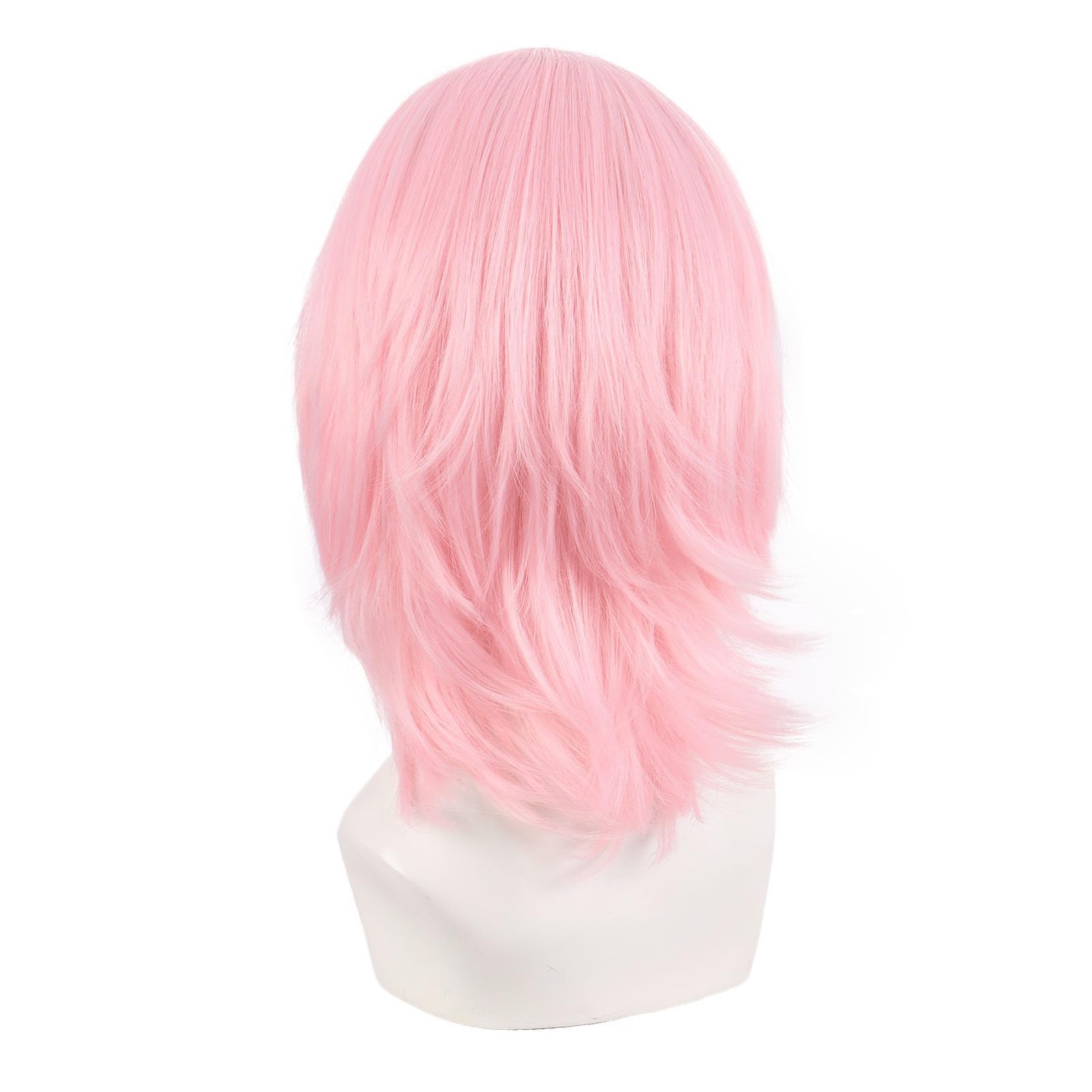 MapofBeauty 14 Inch/35 cm Short Cosplay Wolf Tail Synthetic Side Bangs Party Wig (Pink White), 54.61 cm - Image 4