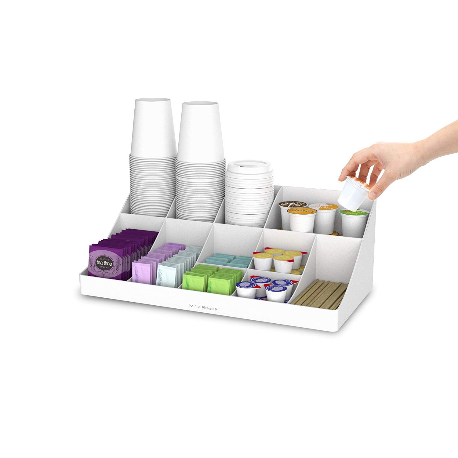 INDIAN DECOR 50787 Breakroom Organizer 11 Compartment Condiment Holder, White
