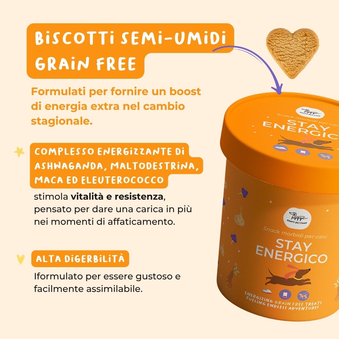 Stay Energico Biscuits semi-humides pour chiens | Snacks naturels énergisants avec Maca, Ashwaganda et Eleutherococcus | Biscuits à grains gratuits idéaux pour chiens fatigués ou actifs | 6 x 100 g