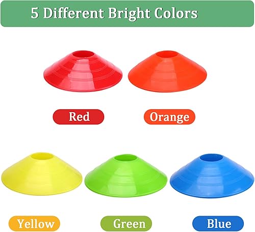 Miniatura 5 de Terpollay Paquete de 50 conos de disco, conos de fútbol para taladros con bolsa de malla y soporte, conos de entrenamiento de fútbol para