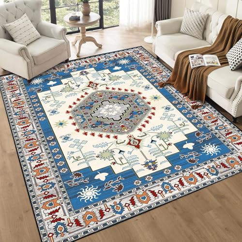 CHOSHOME Machine Washable Rug 8x10 Vintage Area Rugs with Non-Slip Rugs for Living Room Bedroom Stain Resistant Carpet Kitchen Home Office Decor, Red