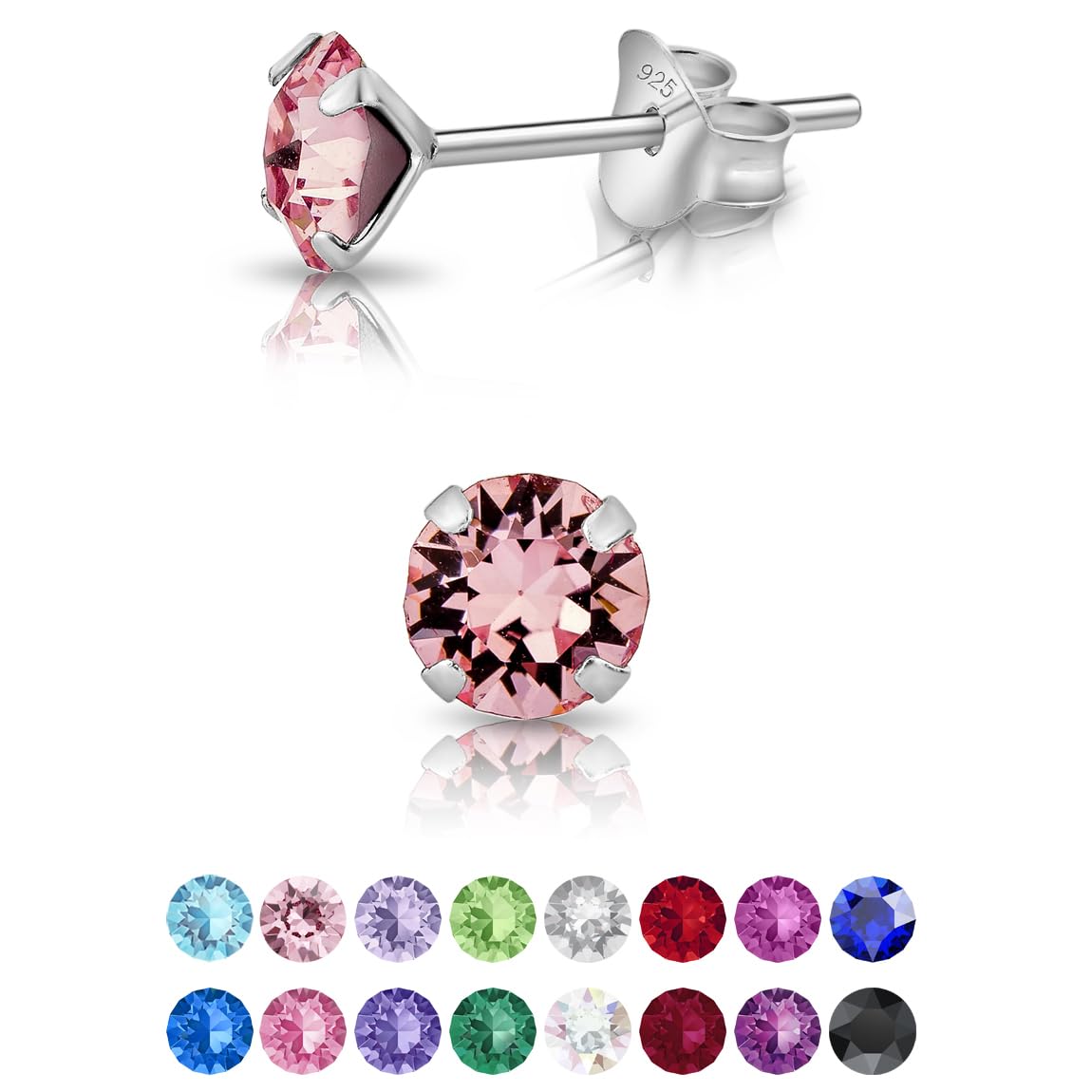 DTPsilver 925 Sterling Silver SMALL Round Stud Earrings made with Crystals from Swarovski Elements - Diameter: 5 mm