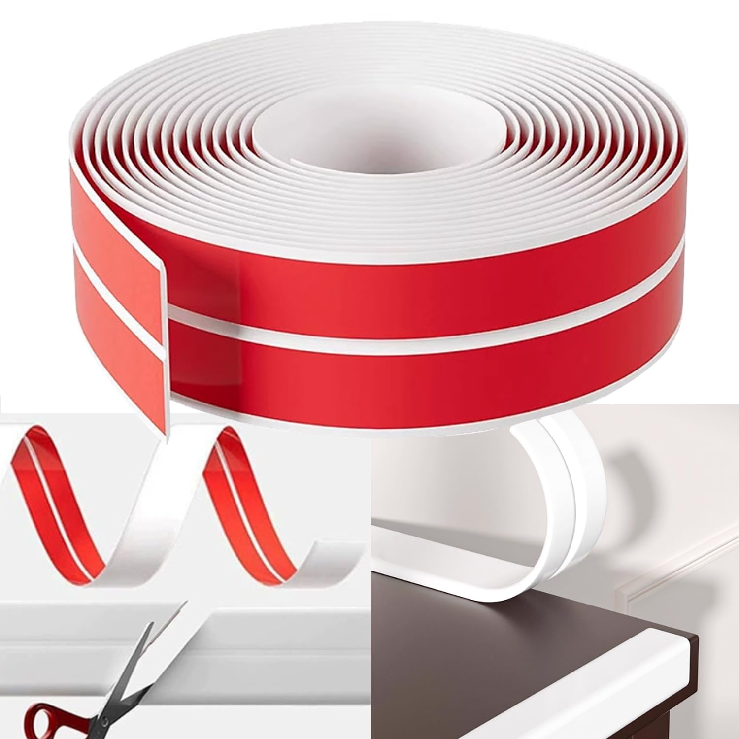 Paraspigoli autoadesivi, 1 x 1 cm, battiscopa morbidi, autoadesivi, 6 m, listello decorativo da parete in PVC, per porte, finestre, pareti, cucina, piastrelle, scale