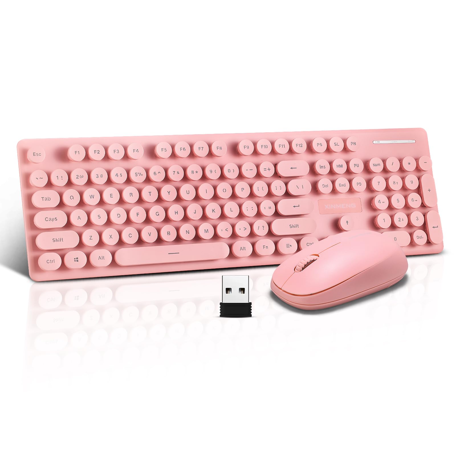 Photo 1 of *** MISSING USB DONGLE*** Wireless Keyboard and Mouse Combo, Full Size Compact Quiet Wireless Keyboard and Mouse Set 2.4G Ultra-Thin Sleek Design for Windows, Desktop, PC, Notebook, Laptop,Round Keys Rose Red with Punk