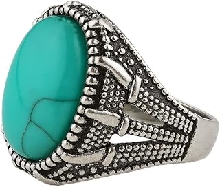 Vintage Style Turquoise Statement Ring, Antique Silver Textured Band, Large Oval Stone-picture-36
