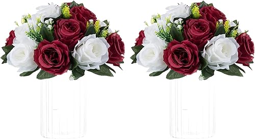 Miniatura 9 de NUPTIO Centros de mesa de flores para mesas de boda: arreglo de 6 piezas de flores artificiales rosas y blancas para bodas y fiestas - Rosas Rosa y