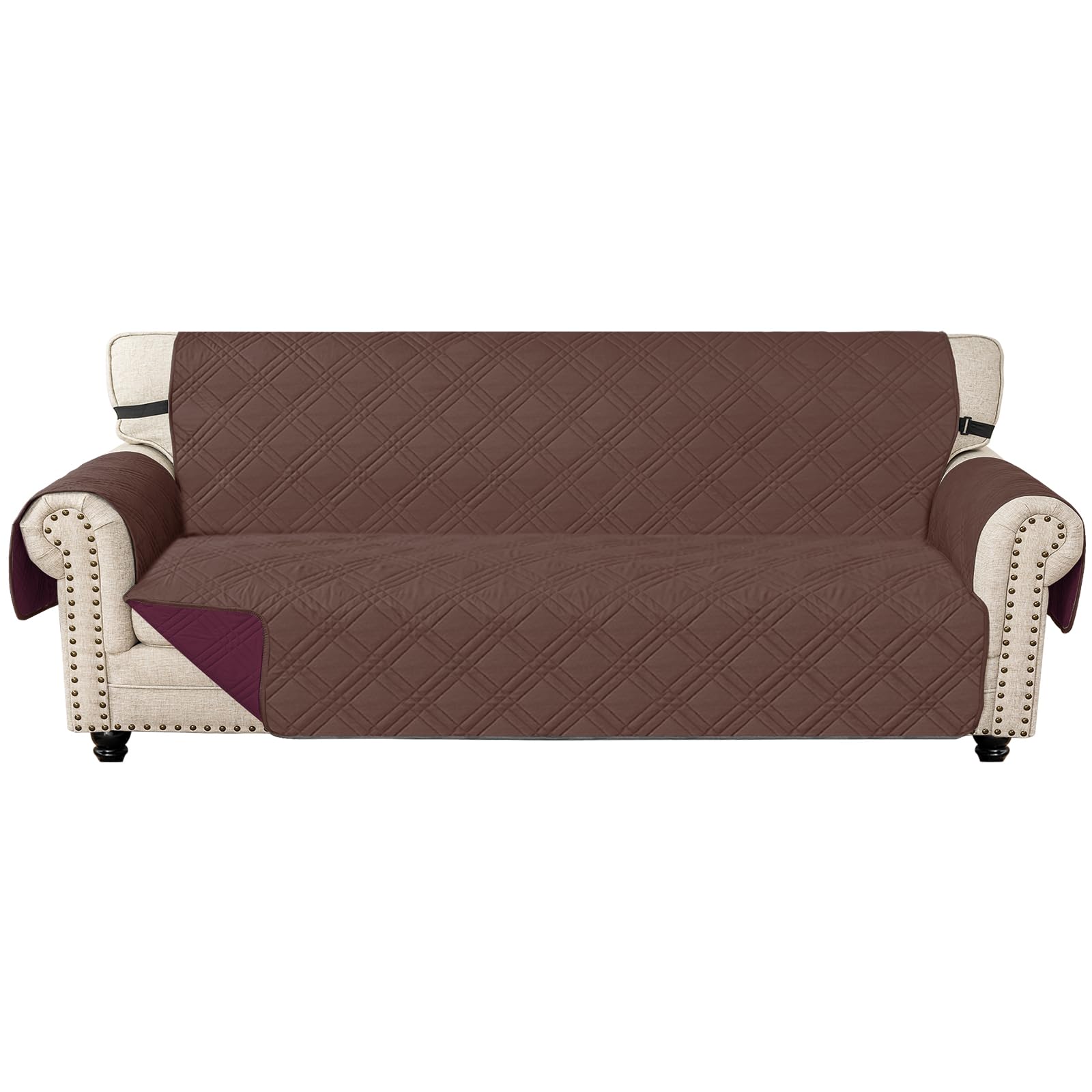 Ystyle 4 Seater Sofa Cover, Reversible Sofa Covers, Non-Slip Sofa Cover, Stain Resistant, Washable Sofa Cover, Anti-Scratch Sofa Cover, Sofa Covers, Coffee + Burgundy Global Recycled Standard Global Recycled Standard Global Recycled Standard