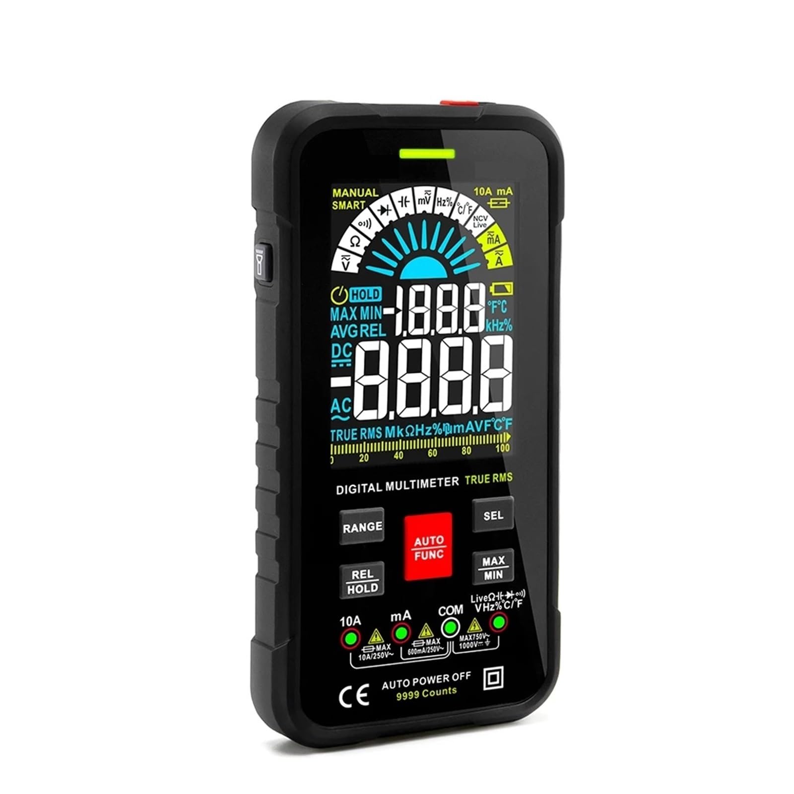 9999 Liczy Multimetr Cyfrowy Smart Auto Zakres 1000V 10A Miernik Testowy Ohm Pojemność REL True AC DC DMM Szybko Dokładnie Łatwy Odczyt(Red)