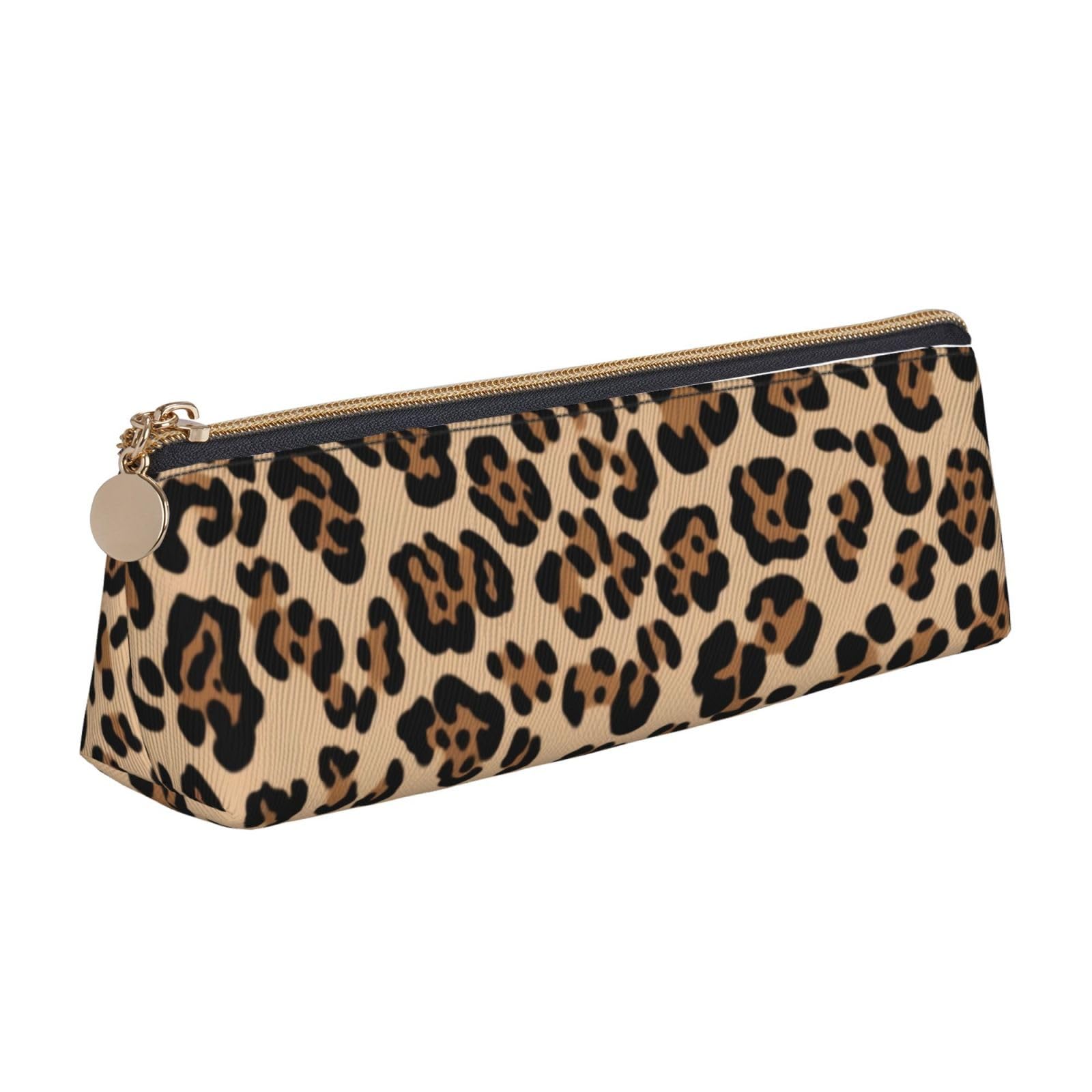 DENMER Leopard Print Printed Zipper Pencil Case Cute Stationery Organizer PVC Leather Triangle Makeup Bag Pen Pouch