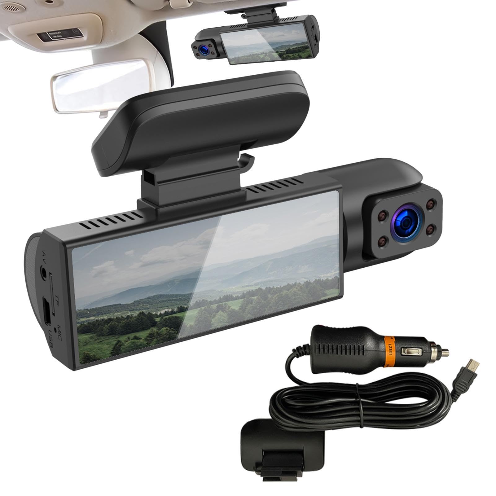 Generic Cámara de salpicadero de camión, cámara de salpicadero de 2 canales, delantera y trasera, grabación en bucle, monitor de estacionamiento de camiones, pantalla táctil IPS LCD