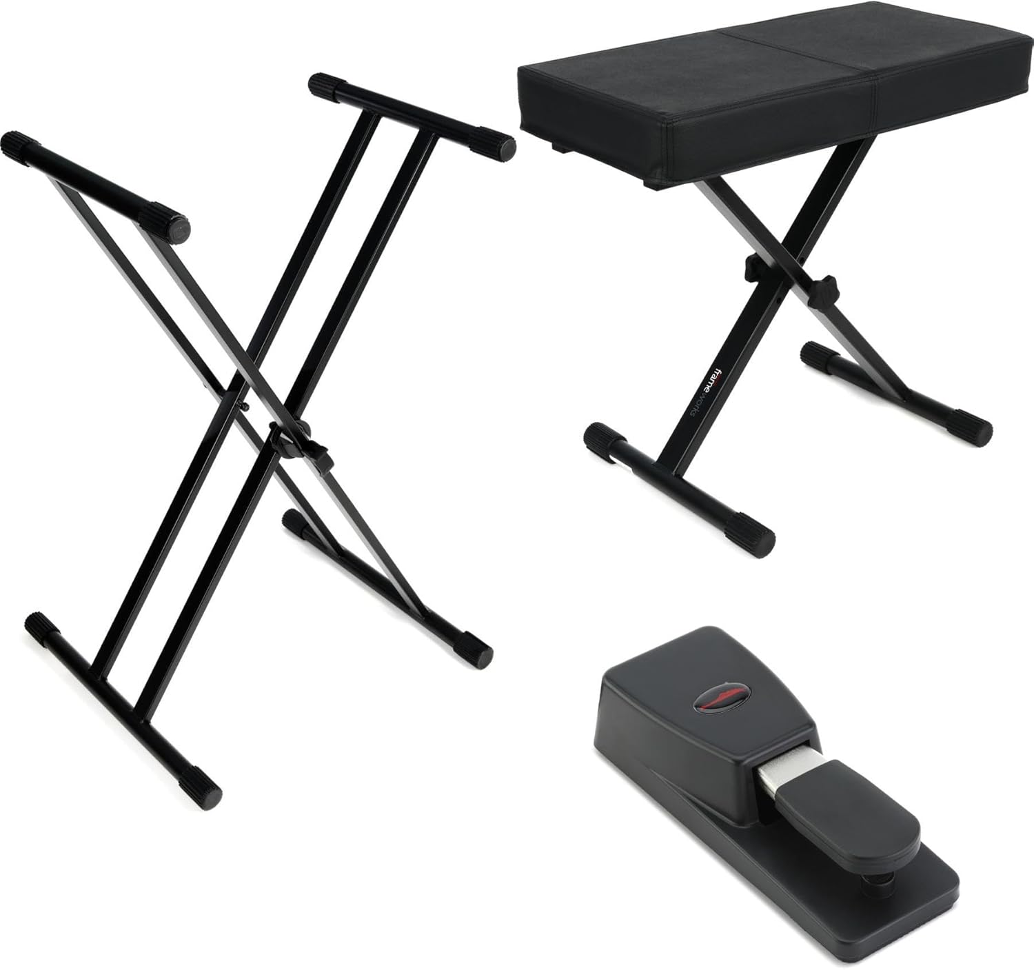 Gator Frameworks Premium Keyboard Accessories Set: X Frame Stand, Height Adjustable Bench & Quality Sustain Pedal for Musicians, Easy to Use and Durable