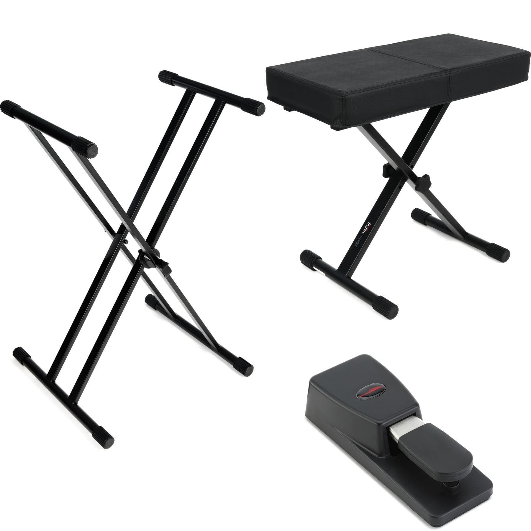 Gator Frameworks Premium Keyboard Accessories Set: X Frame Stand, Height Adjustable Bench & Quality Sustain Pedal for Musicians, Easy to Use and Durable