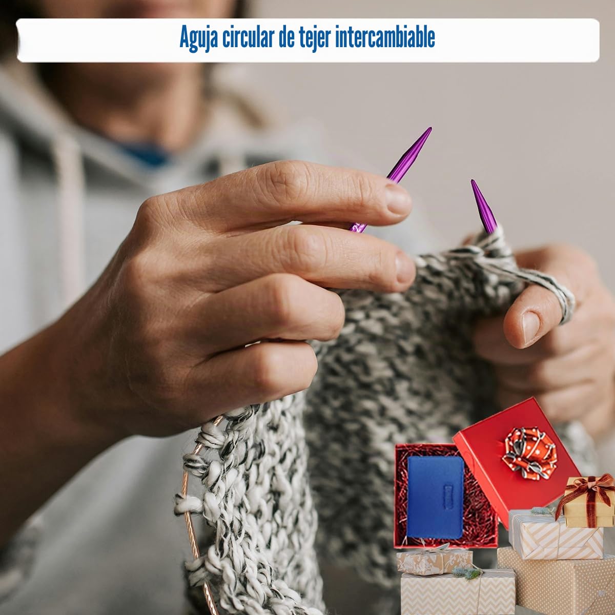Knitiss Set de agujas circulares intercambiables de tejer, 9 pares de agujas cortas de 5 cm desde 3,0~6,0 mm, agujas intercambiables con 4 cables