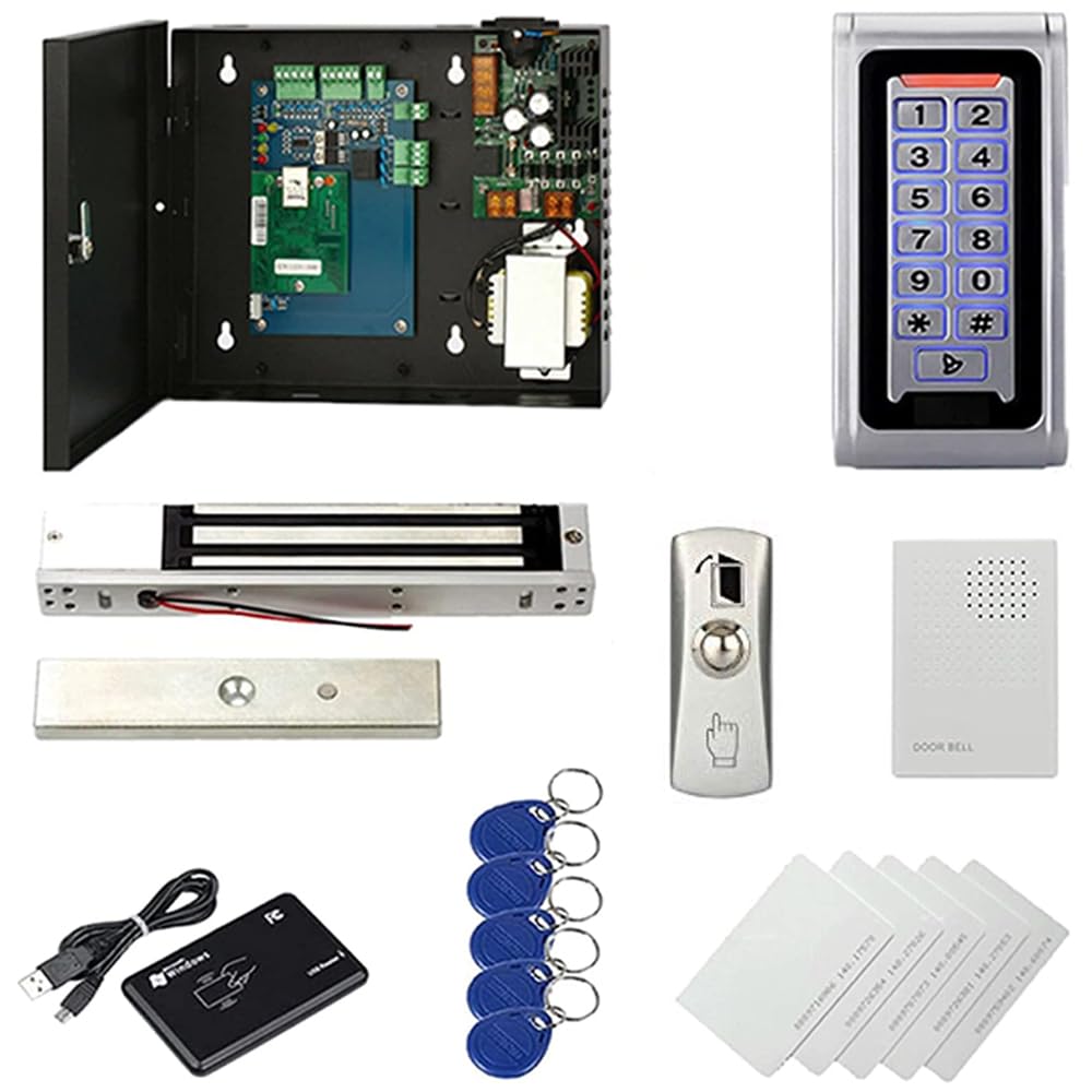 Indoor Outdoor Install Waterproof 1 Door Access Control System Metal Keypad Reader RFID PIN Code Open 600LBS Magnetic Lock 110V Power Supply Box Management Software APP Remote Open Door
