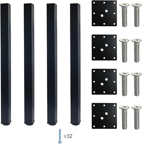 Miniatura 5 de QLLY Patas de metal ajustables de 28 pulgadas, patas cuadradas para muebles de mesa de oficina, juego de 4 (negro)