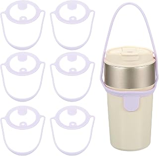Silicone Coffee Cup Carrier, Reusable Drink Carrier Tea Holder Sleeve Handle Strap with Straw Ring 6 Pcs & Light Purple -Fitting for (Travel/Take Out/Daily Use)