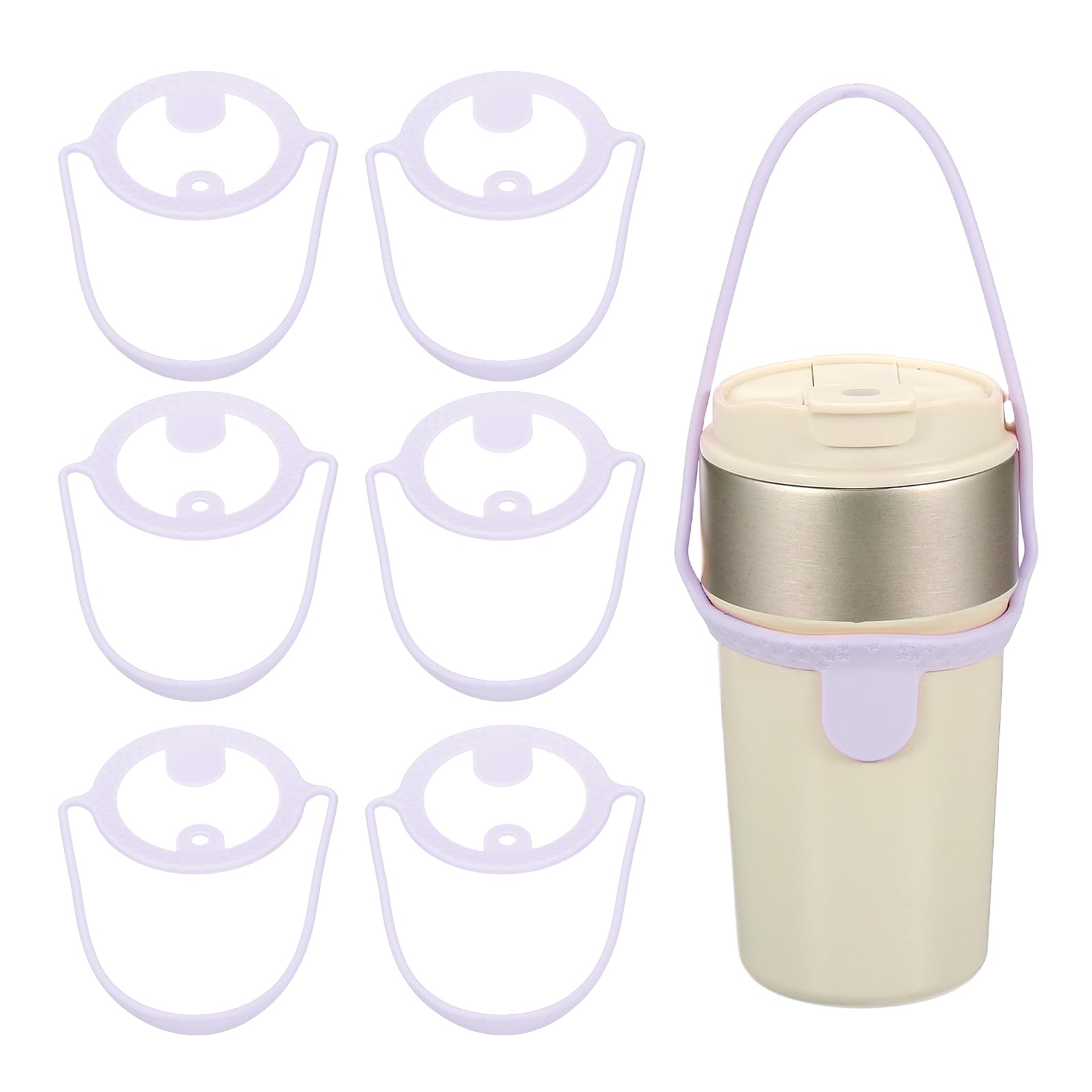 YELARXI Silicone Coffee Cup Carrier, Reusable Drink Carrier Tea Holder Sleeve Handle Strap with Straw Ring 3 Pcs & Light Purple -Fitting for (Travel/Take Out/Daily Use)