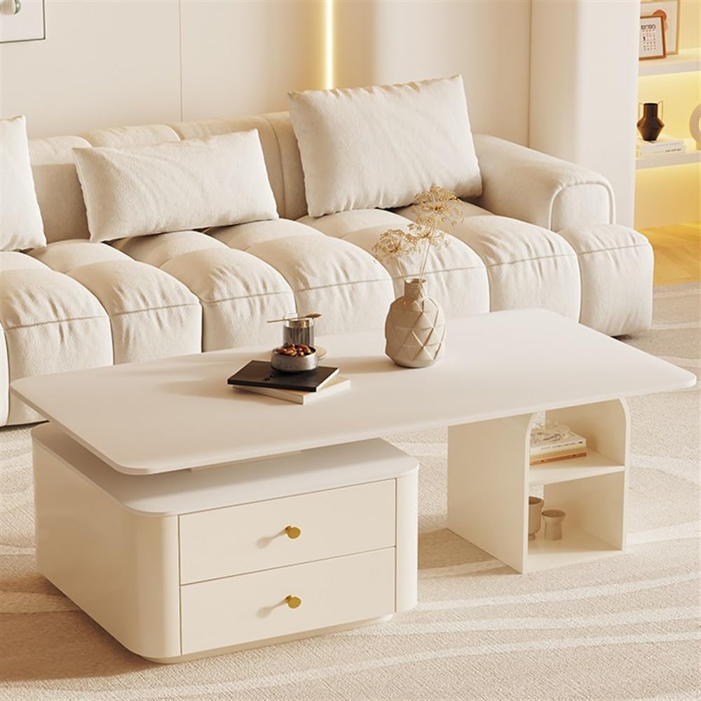 Side End Table Modern Luxury Rectangular Coffee Table for Living Room Small Space Cream Aesthetic Stone Table for Home Accent Coffee Table for Living Room Bedroom Office(120cm)