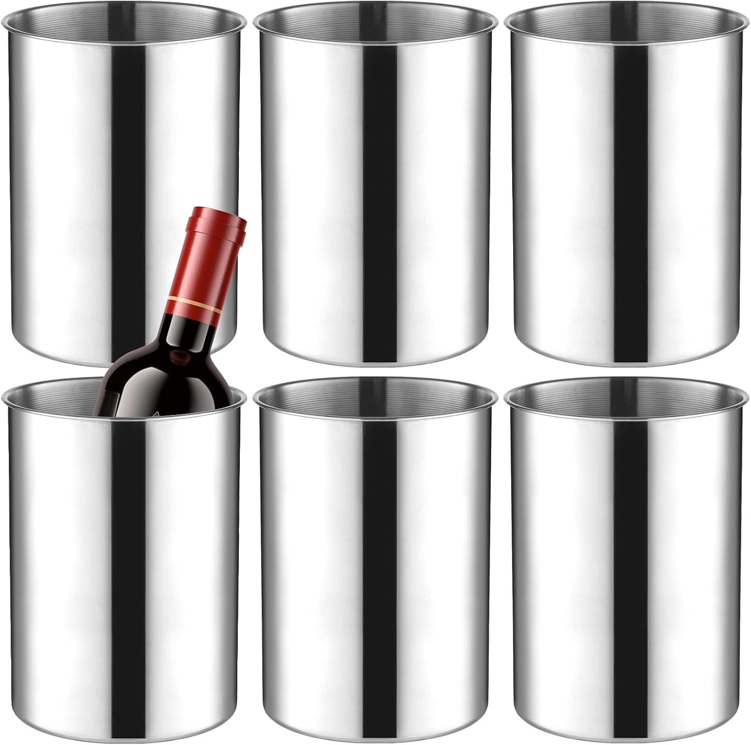 Juego de 6 cubiteras apilables de acero inoxidable grueso de 750 ml para vino, cerveza y champán, cubos de hielo de metal para fiestas, barbacoas y bares (18 cm de alto x 14,5 cm de ancho)