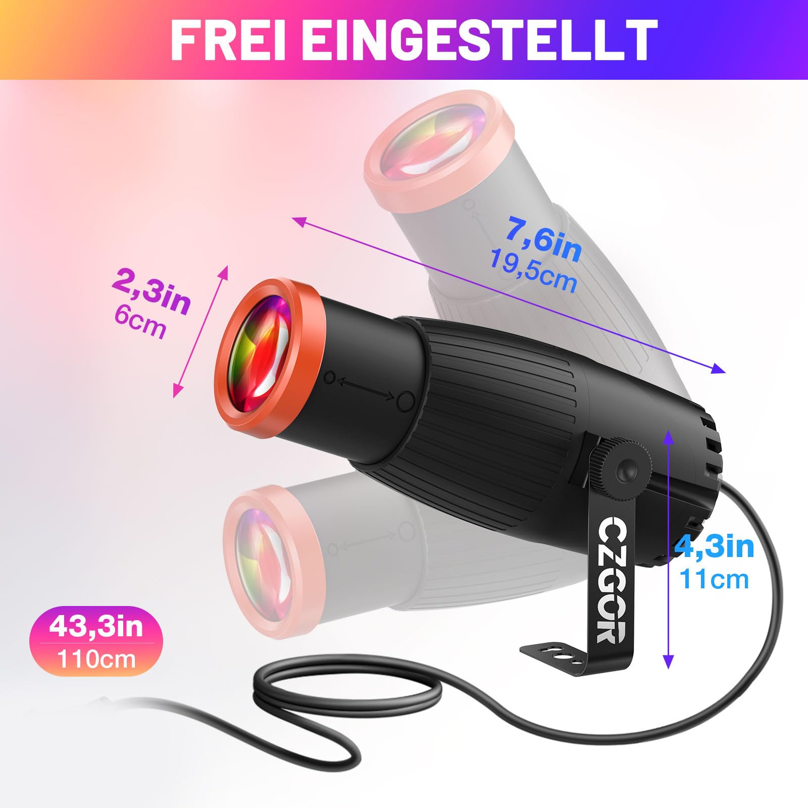 Pinspot LED Luce, Czgor 18W RGBW 4 in 1 Luci Spot con telecomando, Fuoco Manuale Palla Disco Spotlight, Super Luminoso con Colonna Guida Luce, Palcoscenico Illuminazione per Disco Party, 2 Pack